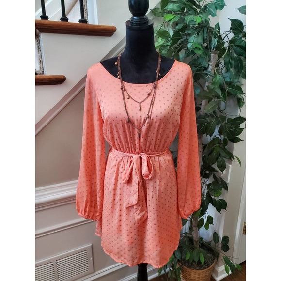 Umgee Women Orange Cotton Round Neck Long Sleeve Casual Knee Length Dress Size M - Picture 13 of 13